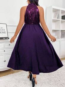 Celure Robe maxi d'été pour femmes grande taille élégante avec paillettes, patchwork et ourlet enveloppant