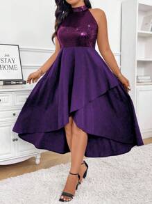 Celure Robe maxi d'été pour femmes grande taille élégante avec paillettes, patchwork et ourlet enveloppant