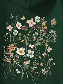 Tween Girl Floral Print Hooded Long Sleeve Sweatshirt