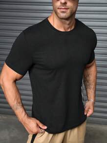 Manfinity Homme Men's Summer Letter Print Crew Neck Short Sleeve Casual T-Shirt