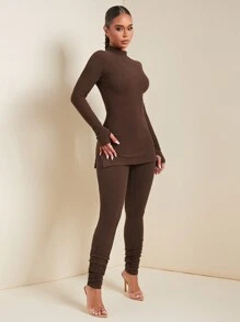 SHEIN SXY Traje informal de unicolor con cuello alto, manga larga y pantalón largo, para otoño/invierno