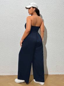 SHEIN EZwear Mono informal de unicolor sin tirantes talla grande, verano - azul real - Ver 2