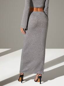 Hauture 女士纯色弹性腰围直筒休闲长裙 - 灰色 - 查看 4