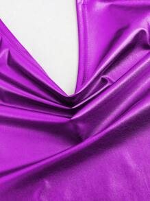 EgrlEra Áo tank top cổ chữ V, màu trơn, dáng suông, hở lưng, vạt áo bất đối xứng, phong cách Y2K - Màu tím - Xem 4