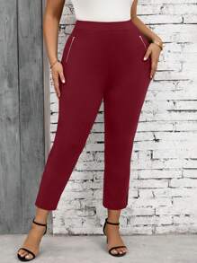 SHEIN Clasi Pantaloni slim da donna taglie forti con cerniera decorativa, colore unico, lunghezza 7/8