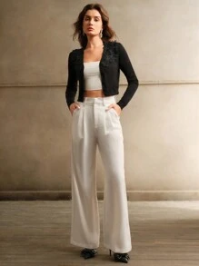 Anewsta Áo len cardigan thêu màu hồng thoải mái cho nữ, mùa thu đông - màu đen - Xem 4