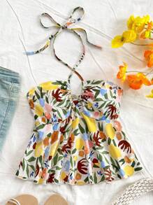 Soleia 女士油画印花露背系带背心，秋冬季打底衫 - 彩色 - 查看 3