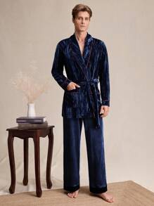 Men's Contrast Trim Shawl Collar Loungewear Top