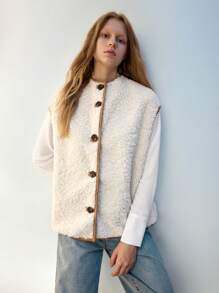 Maija Women's Plain Single-Breasted Loose Fit Faux Shearling Jacket, Autumn/Winter