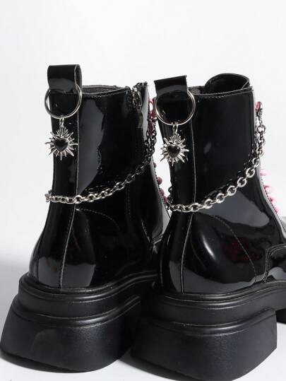 Goth 4pcs Gothic Punk Style Dark Rivet Heart Chain Decoration, DIY Shoe Accessories To Add Mystery Vibe, Suitable For Women & Men - Compact, Delicate, Multifunctional Fashion Item, Halloween