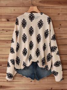 SHEIN LUNE Jersey de punto de unicolor estampado regular y casual para mujer, adecuado para Halloween, Año Nuevo, Día de San Valentín, Acción de Gracias, Navidad, Pascua, feriados nacionales, fiestas, Nochevieja, tallas grandes, otoño/invierno