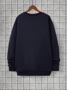 1pc Blue Casual Graphic Printed Thermal Lined Round Neck Dropped Shoulder Long Sleeve Father's Day Dad Sweatshirt, Suitable For Everyday Family Activities And Outings In Autumn/Winter