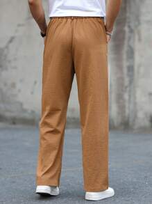 Manfinity Mode Men's Casual Front Button Pocket Simple Suit Pants - Coffee Brown - View 2