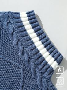 Manfinity Hypemode 男士休闲拼色条纹针织毛衣背心秋冬款 - 藍色 - 查看 6