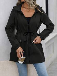EMERY ROSE Women's Cinched Waist Hoodie Jacket Fall Winter Cloth For Women - Black - View 6