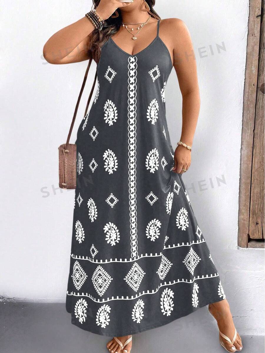 SHEIN LUNE Plus Size AllOver Print Sleeveless Summer Dress SHEIN USA
