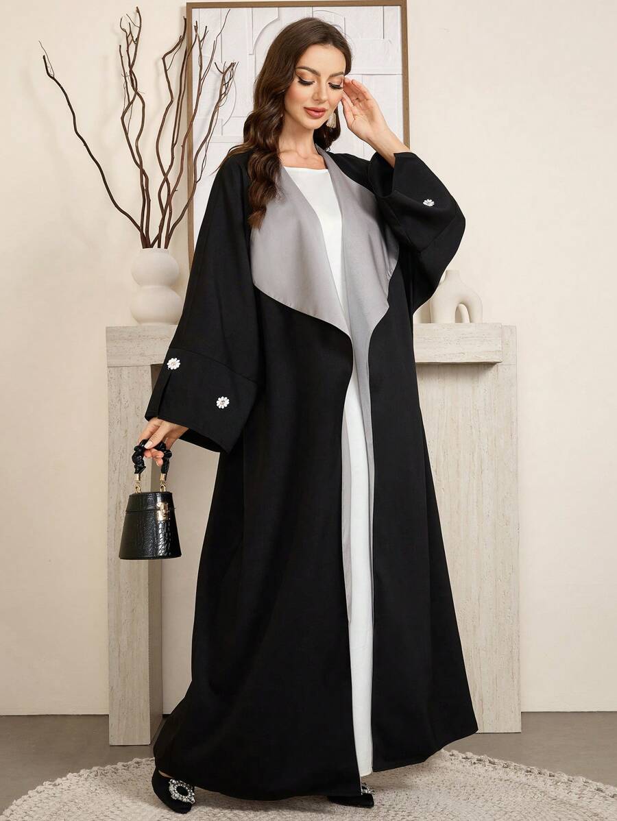 Al Najma Contrast Color Batwing Sleeve Elegant Long Modest Abaya