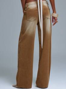 MUSERA Acid Wash Straight Leg Studded Panel Jeans Spring 90's Cute Summer Festival Native Renaissance Concert - Brown - View 4