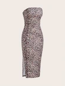 SHEIN EZwear 双色针织褶皱露肩开衩休闲连衣裙