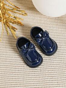 秋冬时尚小女孩蝴蝶结校园平底鞋 - 藍色 - 查看 3