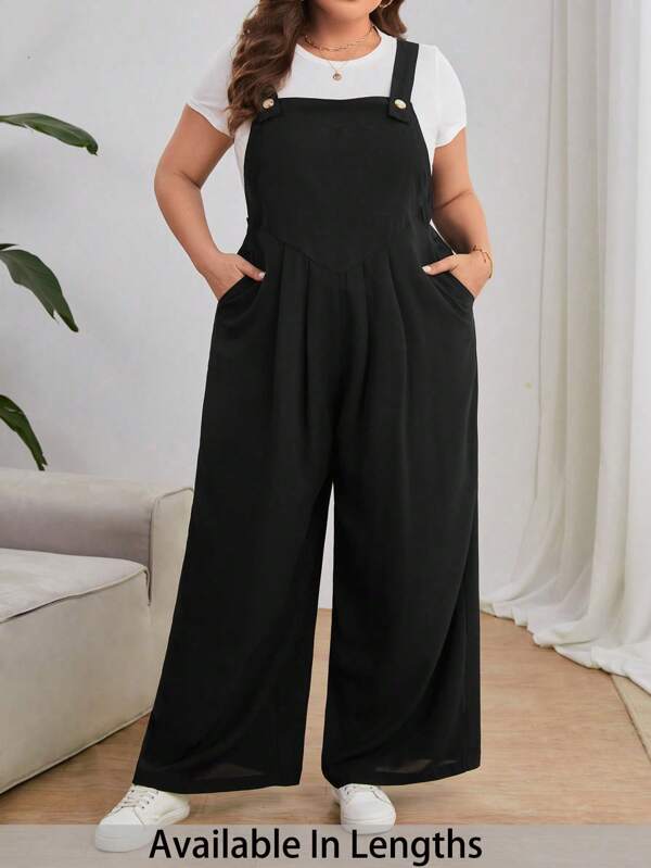 SHEIN PETITE CURVE Plus Size Casual Solid Color Jumpsuit, With Pocket