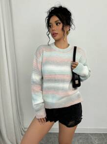 Chiquease Suéter casual de rayas degradado para mujer para otoño e invierno