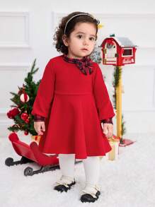 SHEIN Matching Mother Daughter Winter Dresses - Long Sleeve Plaid Patchwork Dress, Vintage Christmas Family Outfits