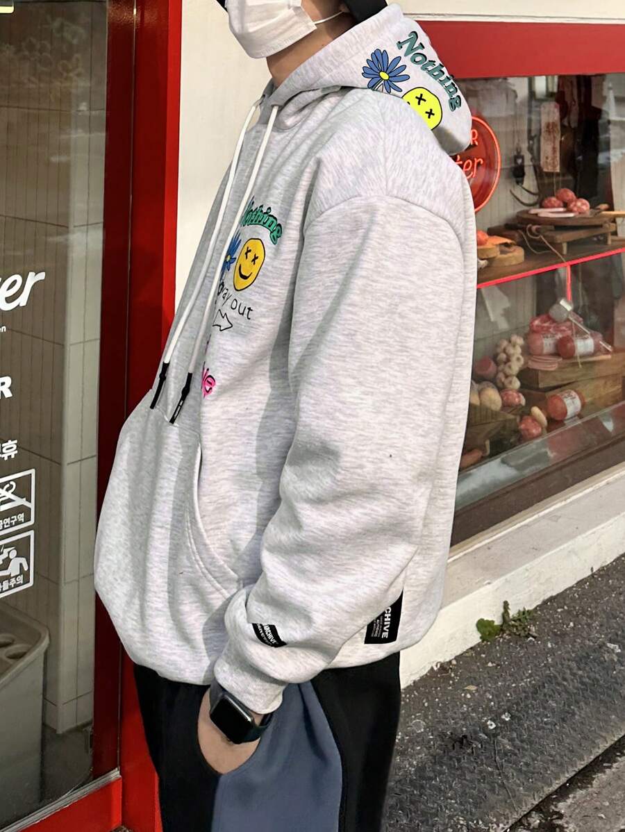 DAZY Herren Langarm Pullover Hoodie mit Buchstaben Grafik und Tasche, Lässig für den Herbst