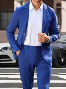 Manfinity Mode 2pcs Men's Long Sleeve Jacket And Pants Suit - Royal Blue - View 1