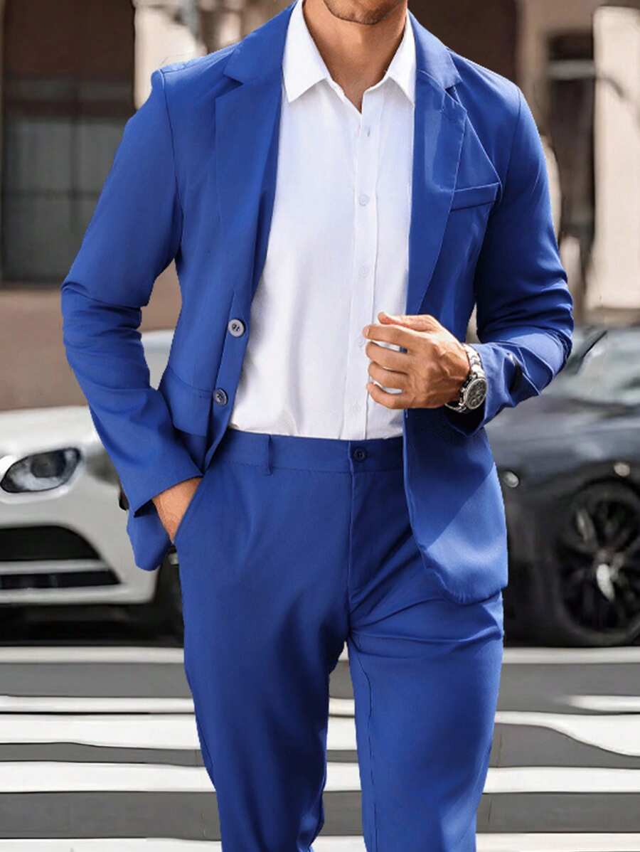 Manfinity Mode 2pcs Men's Long Sleeve Jacket And Pants Suit - Royal Blue - View 1