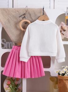 2 Peças Conjunto de Jaqueta de Malha Casual e Saia com Estampa Floral para Menina Jovem, Conjunto de Outono