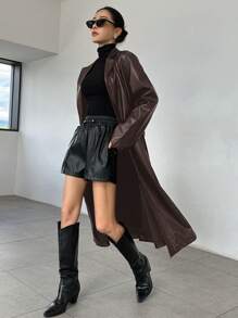 DAZY Women's Solid Color Lapel Neck Long Sleeve Long Elegant Trench Coat