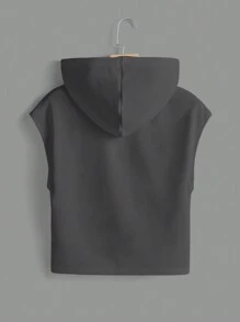 SHEIN EZwear Women's Summer Drawstring Batwing Sleeve Casual Hooded Gray Knit Top