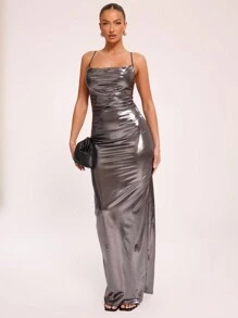 MUSERA Metallic Draped Maxi Holiday Party Dress Sexy Summer Vacation Bodycon