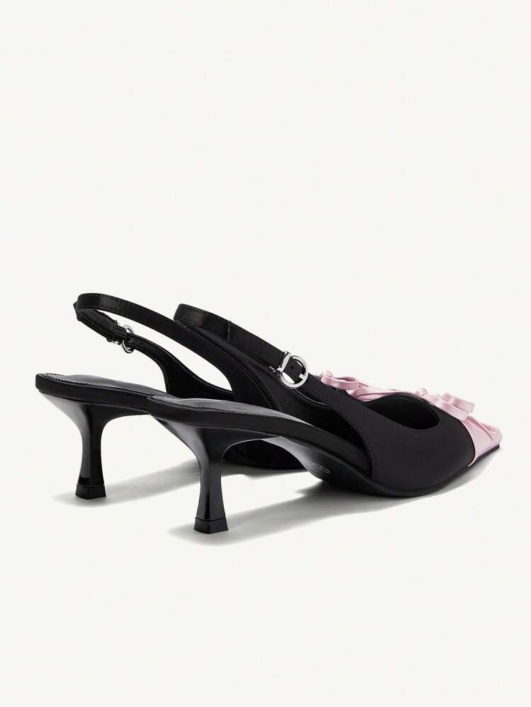 CUCCOO CHICEST Women's Pointed Toe High Heel Shoes, Pink With Black Bow Accent, Slingback Design, Minimalist Fashion Spring Shoes Spring Break Easter Prom Heels