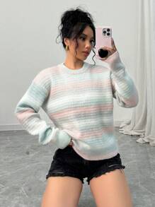 Chiquease Suéter casual de rayas degradado para mujer para otoño e invierno