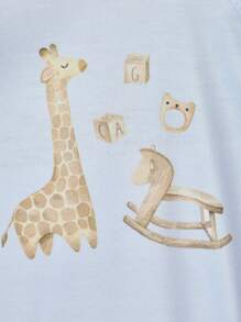 SHEIN 3 件套男婴休闲可爱卡通动物狮子和长颈鹿印花长袖连体裤，秋季