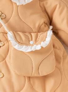 SHEIN 女婴东方风格棉袄，配可爱彼得潘领、加厚衬里外套