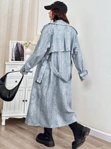 SHEIN EZwear Abrigo largo de efecto de mezclilla informal y holgado para mujer, de otoño/invierno