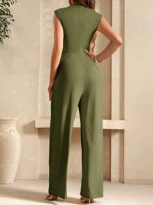 SHEIN Clasi 女士舒适休闲阔腿连体裤，夏季 - 軍綠色 - 查看 3