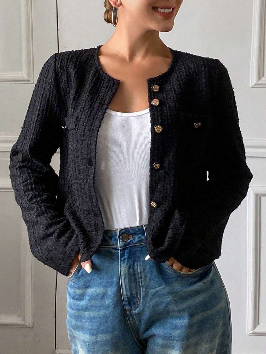 DAZY Women's Metal Single-Breasted Regular Jacket, New Autumn Collection - Black - View 1