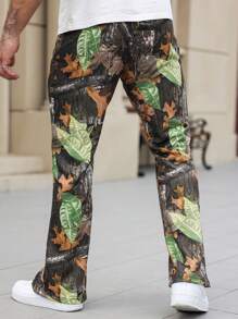 Manfinity LEGND Men's Casual Botanical Print Straight Leg Pants - Green - View 2