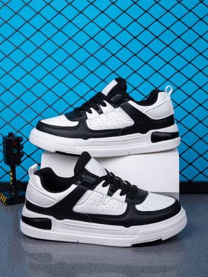 أحذية رياضية كاجوال عصرية للمراهقين بأربطة ، أسود وأبيض كلاسيكي، مانع للانزلاق ومتين، مناسب للفتيات والحرم الجامعي والطلاب