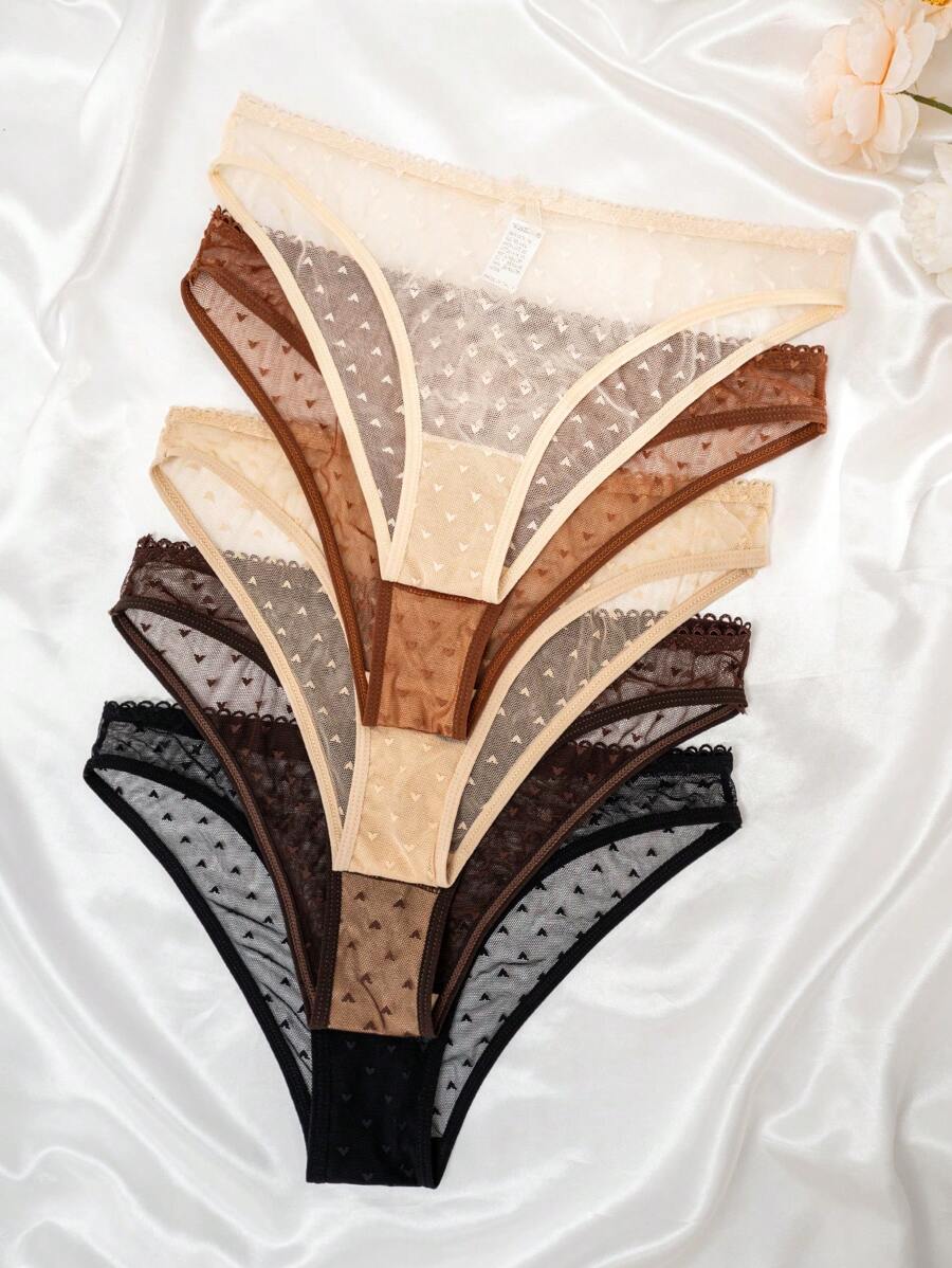 PetitDoll 5packs Heart Print Mesh Panties Lingerie