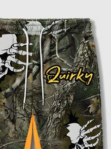 ROMWE MEN Street Life Pantalones de chándal acampanados con contraste de color, parche de rama de árbol y camuflaje, estilo callejero retro para hombre