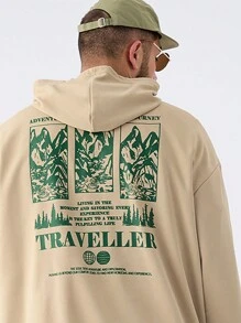 Manfinity NXTstreet Sudaderas con capucha de corte holgado para hombre de talla grande con estampado de paisaje de punto, aptas para otoño/invierno