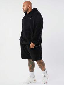 Manfinity VCAY Bộ quần short và áo hoodie thêu hình gấu Teddy rộng rãi cho nam cỡ lớn - màu đen - Xem 4