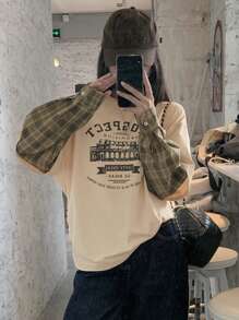 DAZY Women's Loose Round Neck Short Drop Shoulder Casual Slogan Print T-Shirt, Summer,Graphic Tees