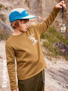 SHEIN Tween Boy 户外印花长袖羊毛 T 恤 - 芥末黃 - 查看 7
