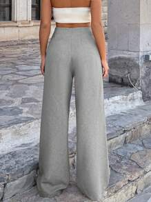 EURMUSE Pantalon large en lin casual pour femmes - Gris - Voir 2